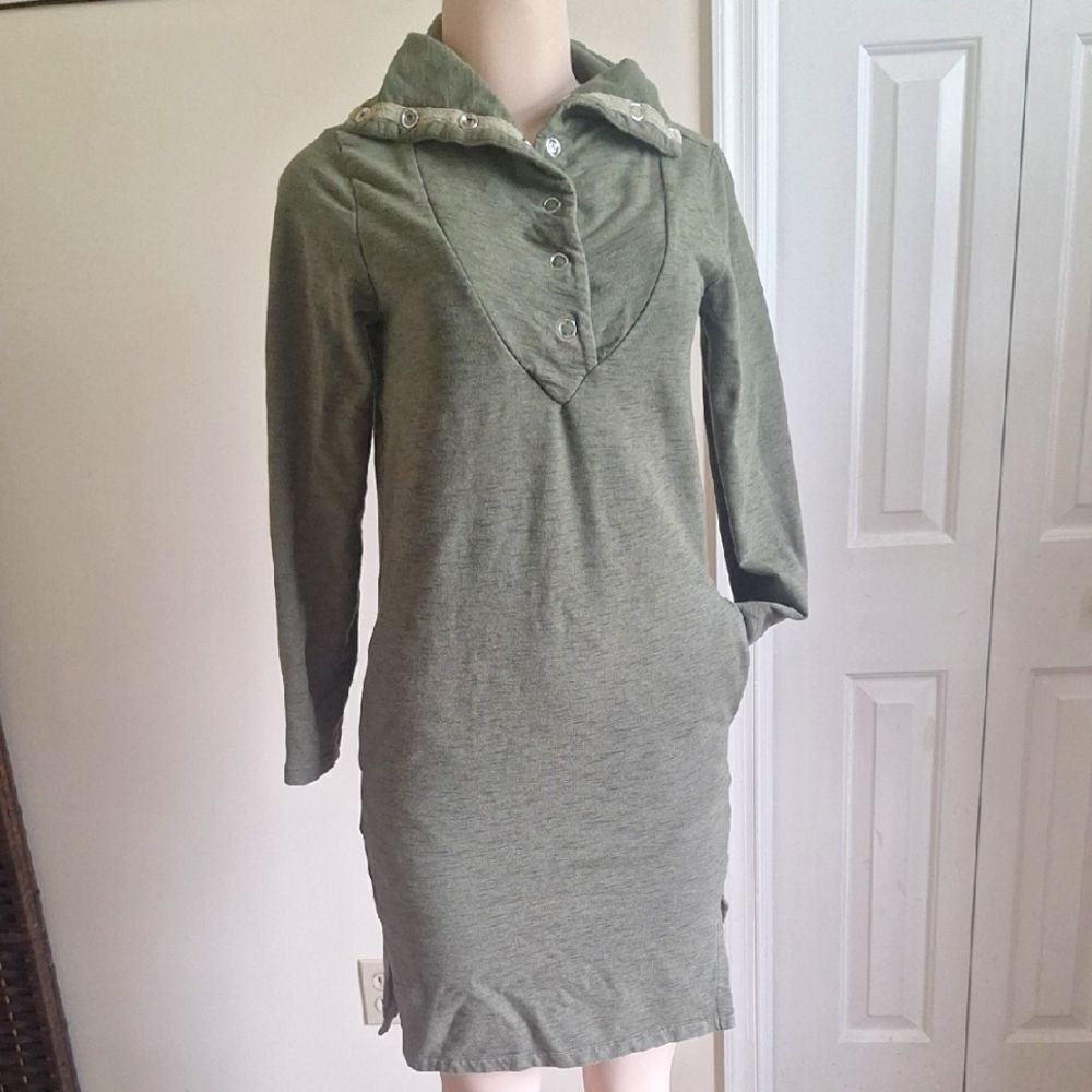 Synergy Army Green Long Sleeve Cotton Dress Size Small